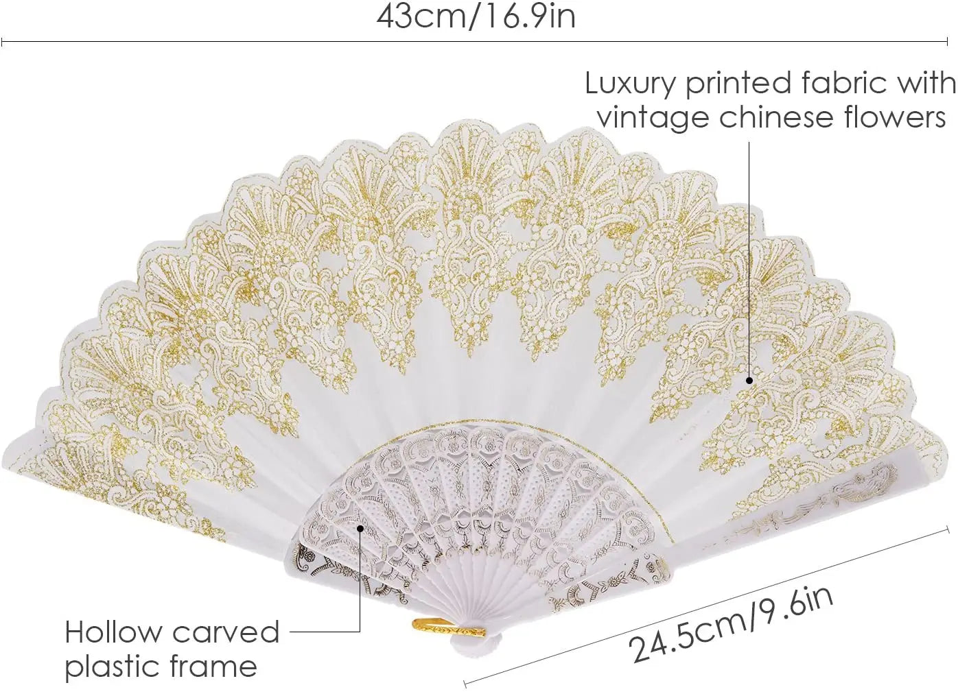 Gold Detailed Hand Fan (9 colors)