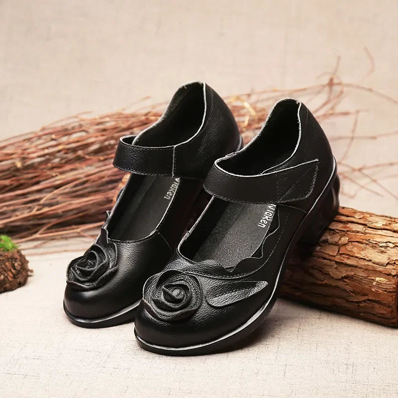 Flower Leather Heels (4 colors)