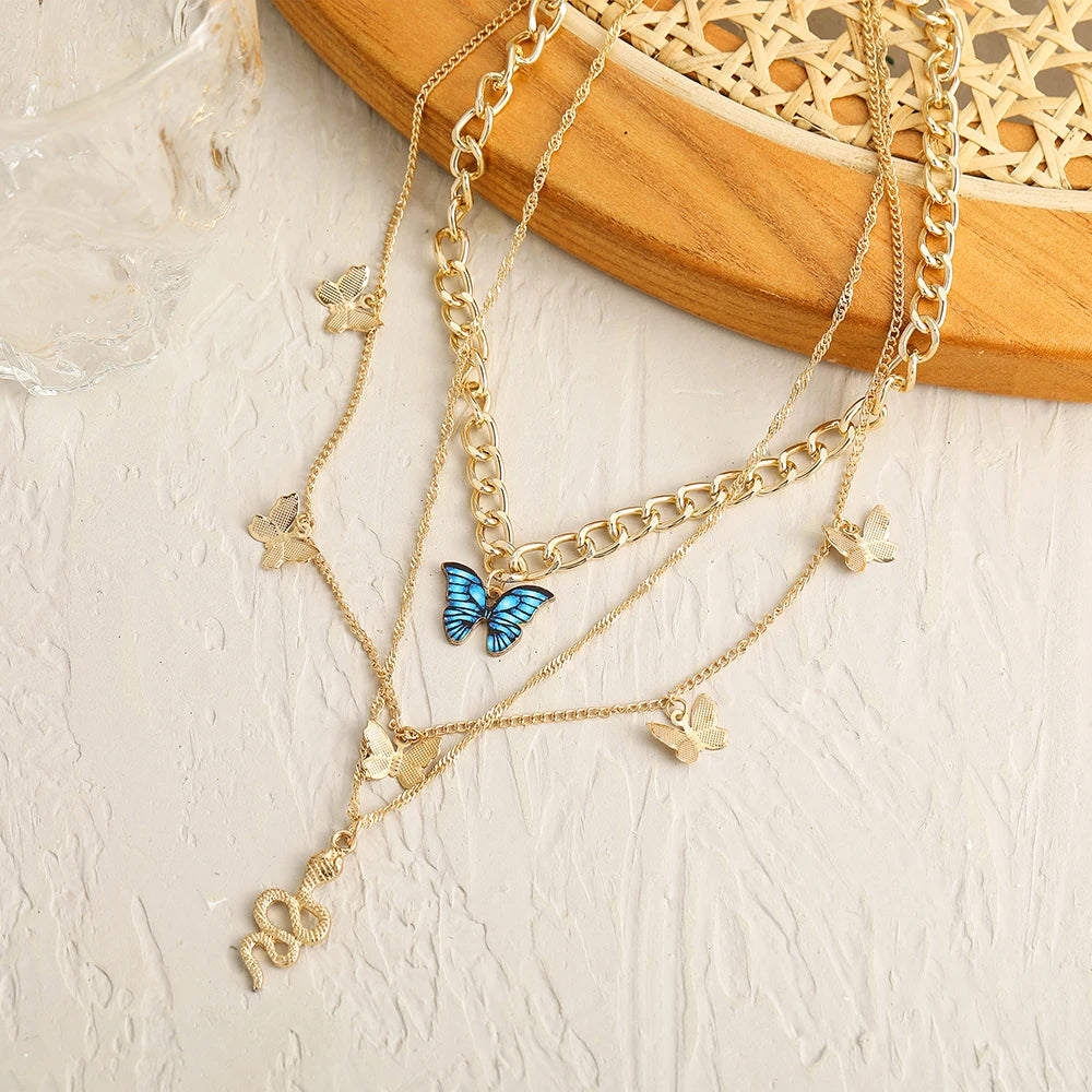 Snake and Blue Butterfly Necklace