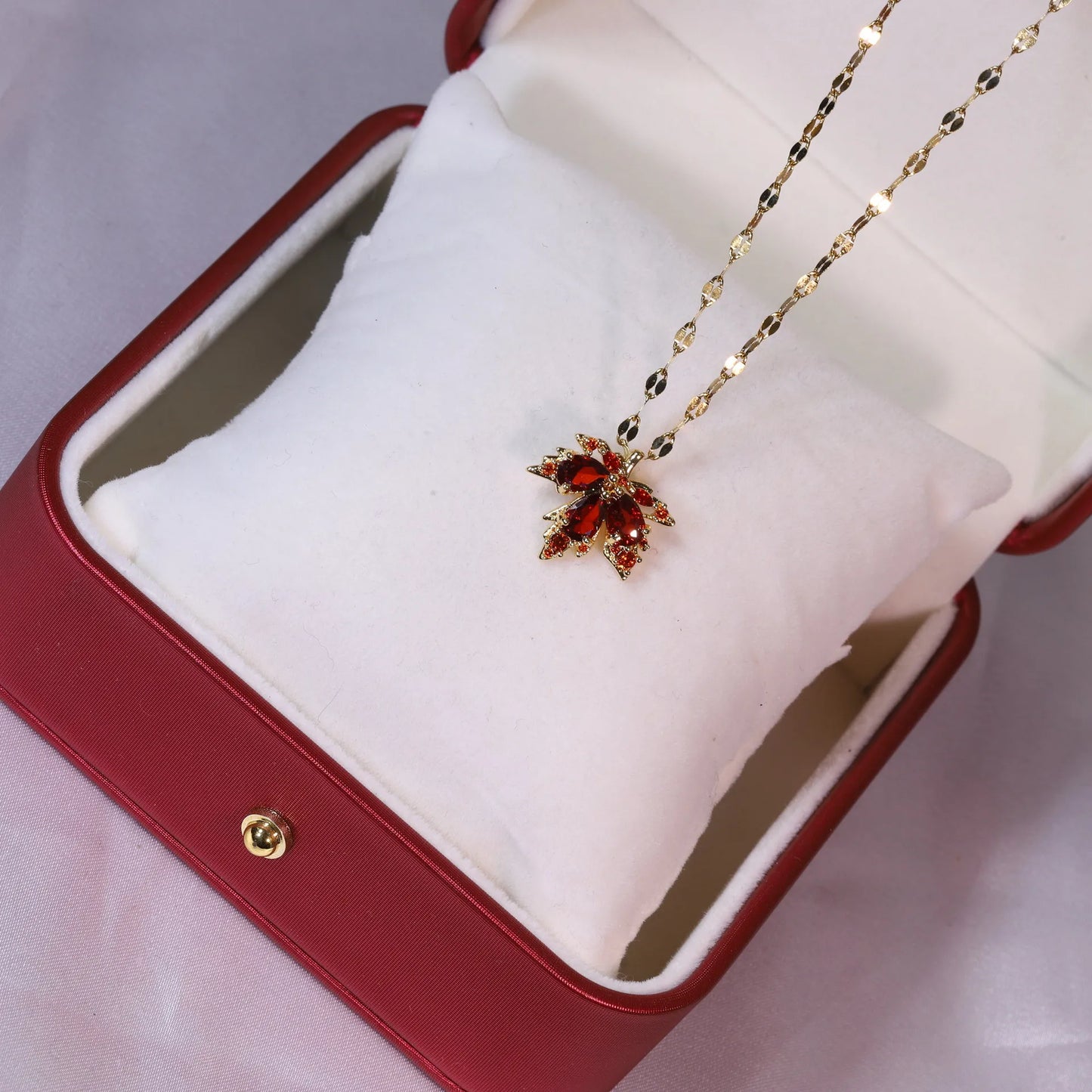 Red Maple Leaf Necklace and Earrings