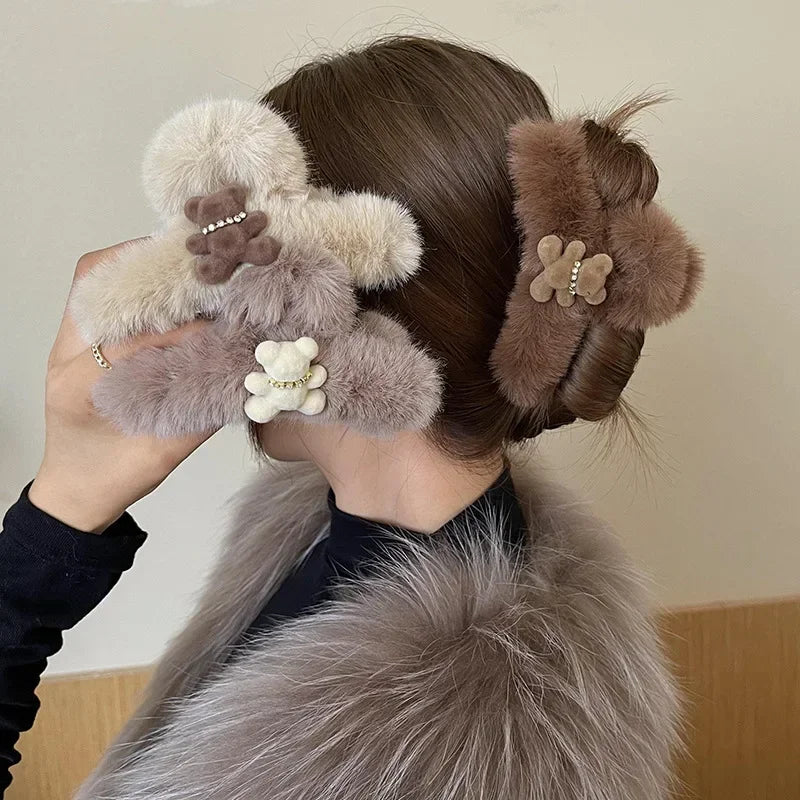 Cute Teddy Bear Plush Hair Claw Clip