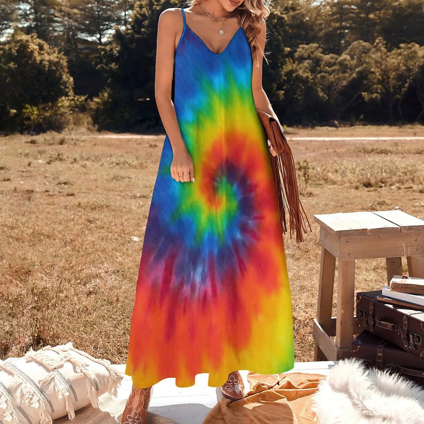 Tie Dye Swirl Rainbow Sleeveless Dress