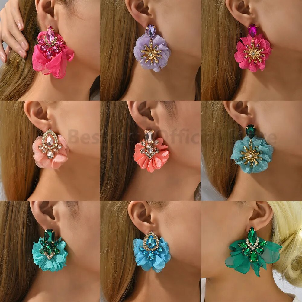 Rhinestone Flower Earrings (28 styles)