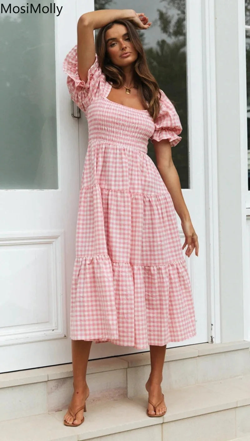 Plaid Puff Sleeve Dress