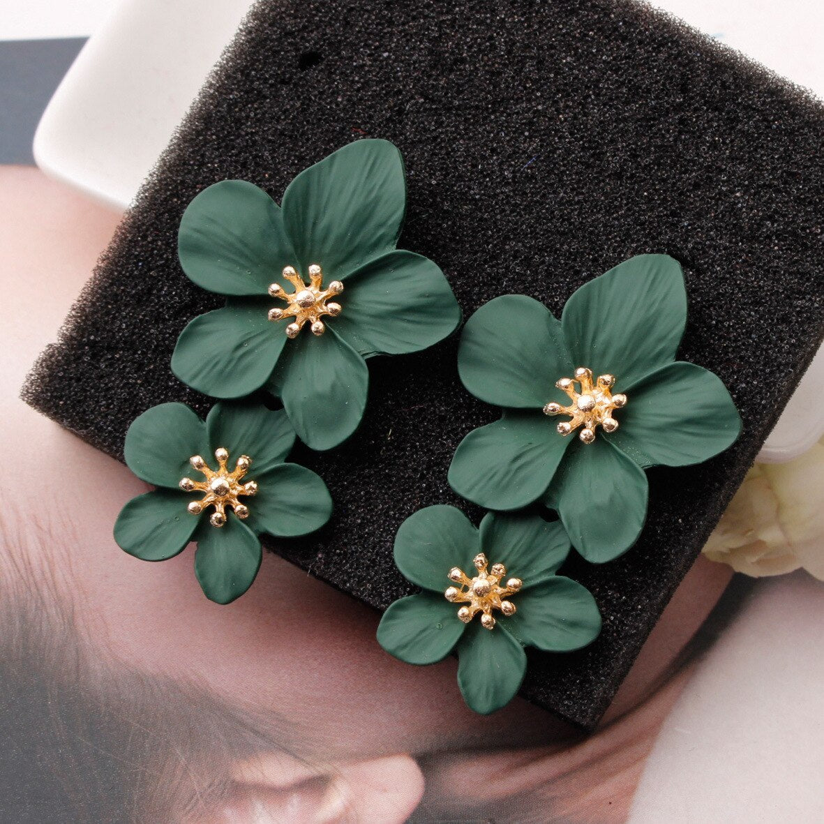 Double Layer Flower Drop Petal Earrings (9 colors)