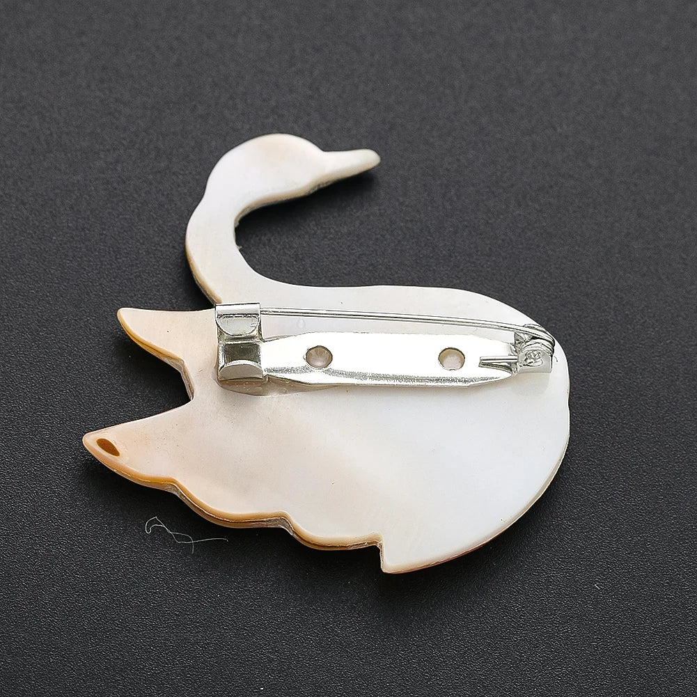 Natural Mother-of-Pearl Shell Swan Brooch