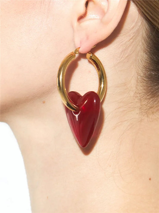 Vintage Red Heart Drop Earrings