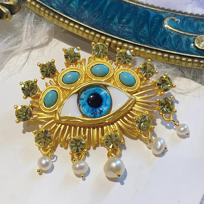 Gold and Pearls Eye Brooch