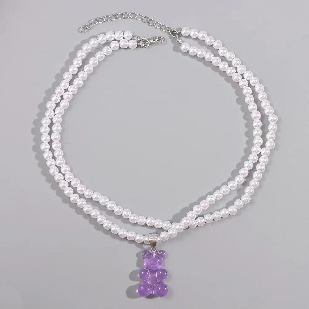 Candy Bear Pearl Necklace (4 colors)