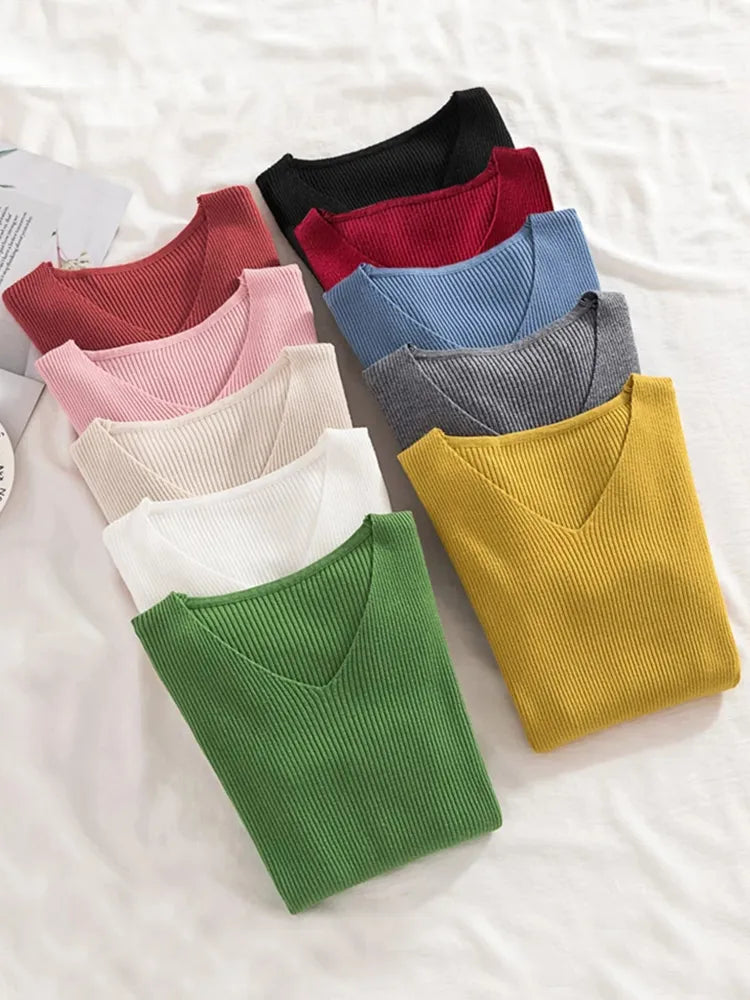 Long Sleeve V-neck Top (12 colors)