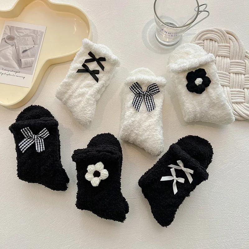 Pretty B&W Fuzzy Socks (6 styles)