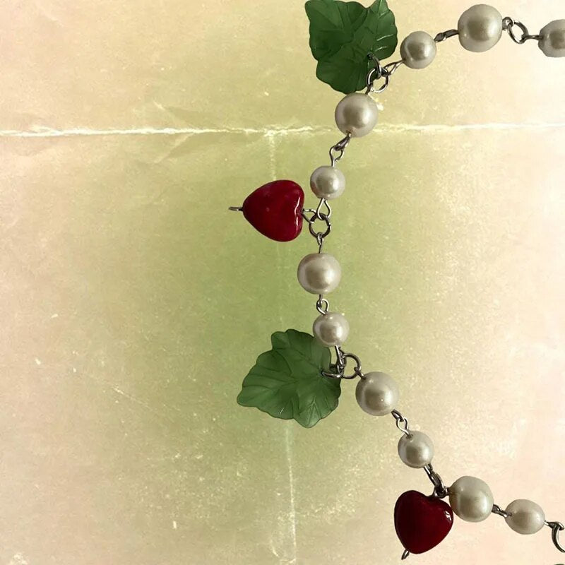 Ivy Heart Pearl Choker Necklace