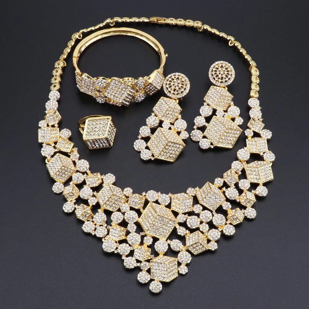 Crystal Cube Illusion Jewelry Set (Silver/Gold)