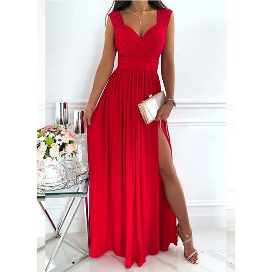 Pleated Slit Long Dress (3 colors)