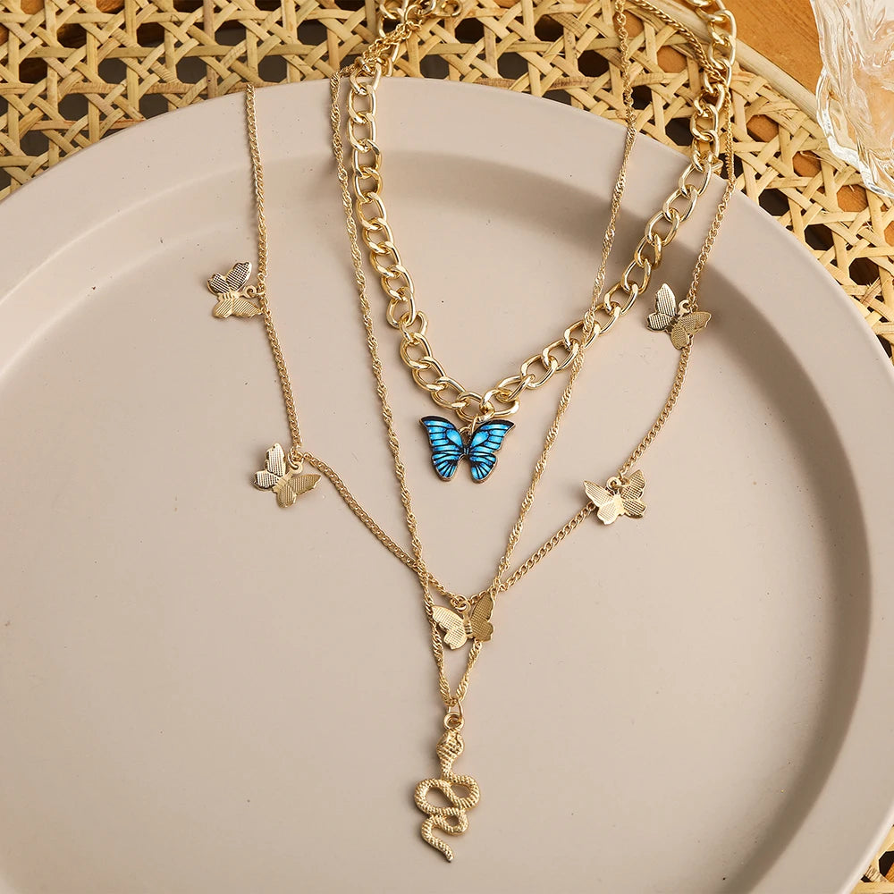 Snake and Blue Butterfly Necklace