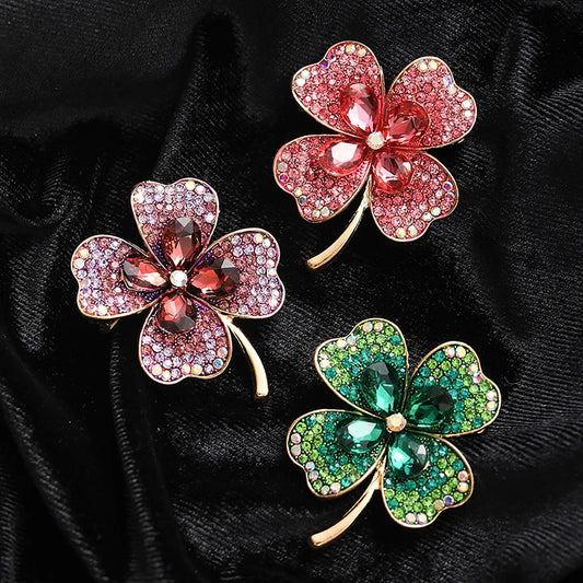 Rhinestone Clover Brooches