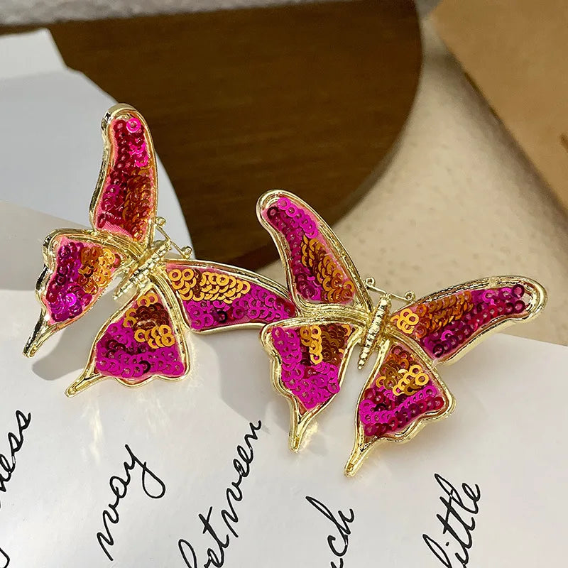 Pink Sequin Butterfly Earrings