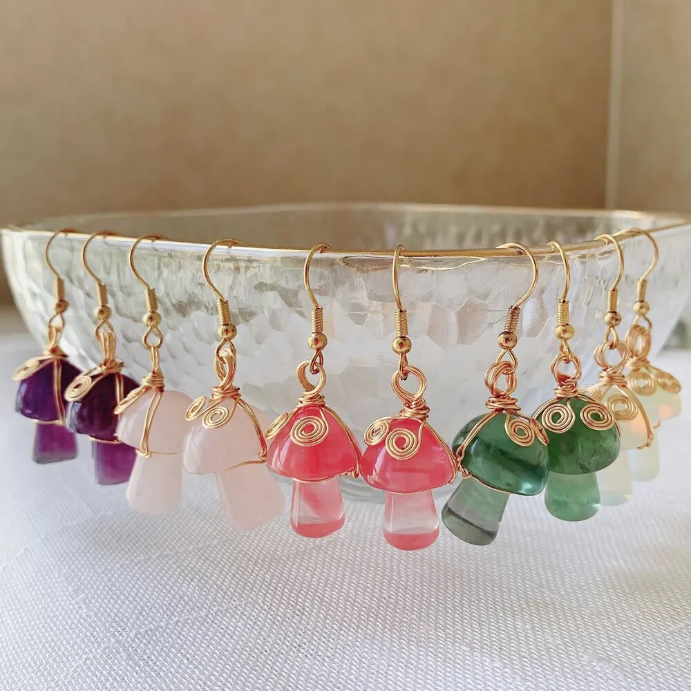 Natural Crystal Mushroom Earrings (17 colors)