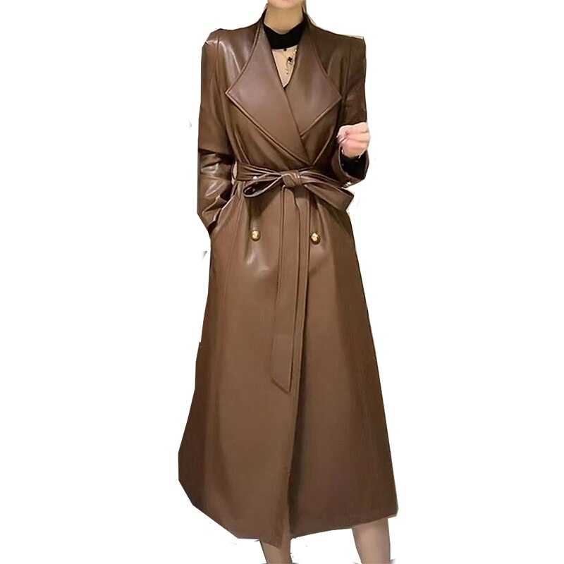 Luxury Leather Trench Coat (Brown/Black)