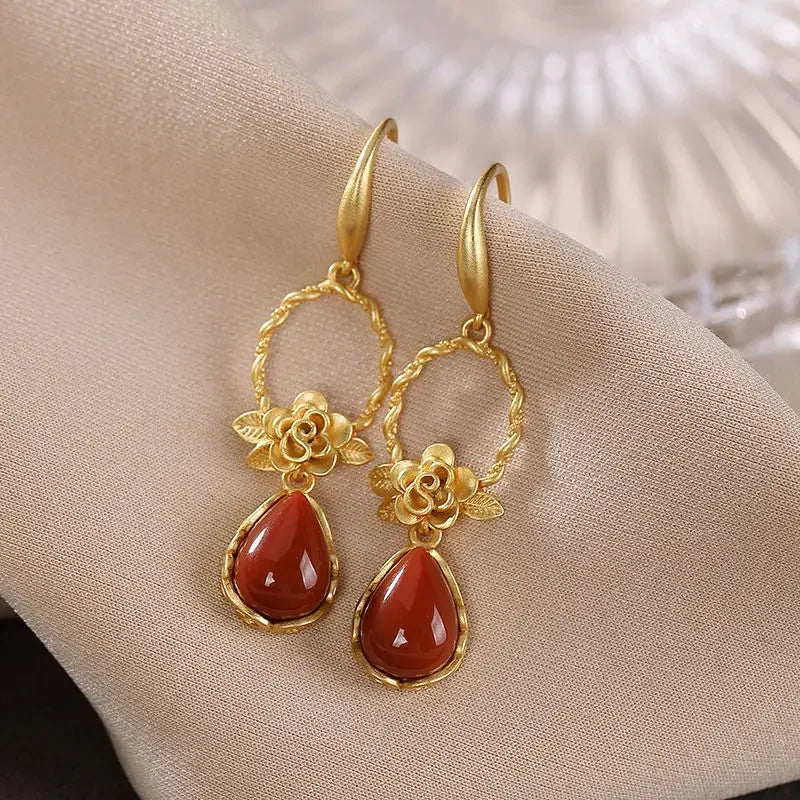 Designer Southern Red Tourmaline Flower Earrings