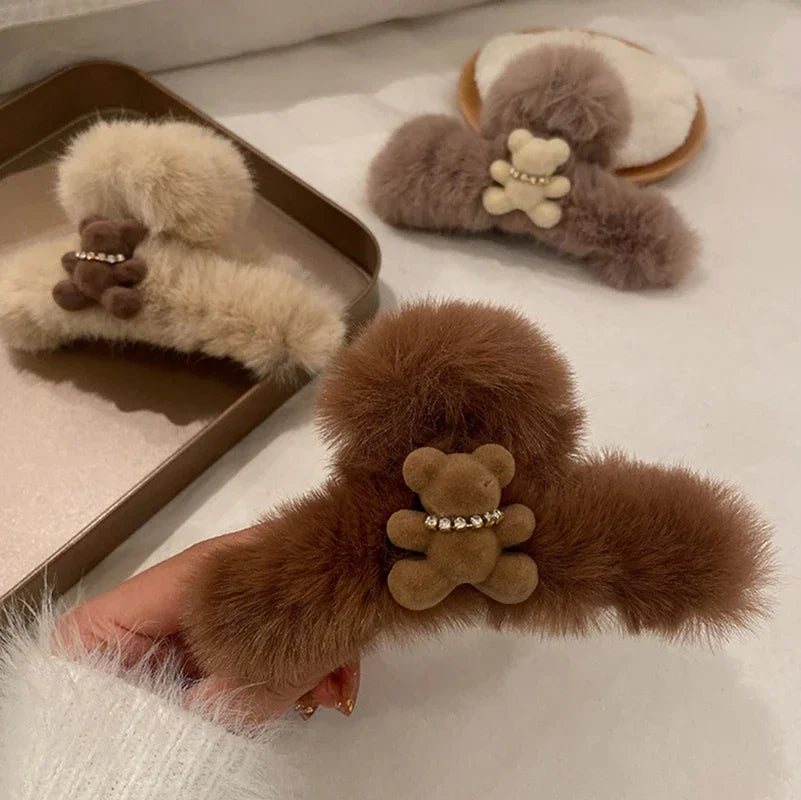 Cute Teddy Bear Plush Hair Claw Clip