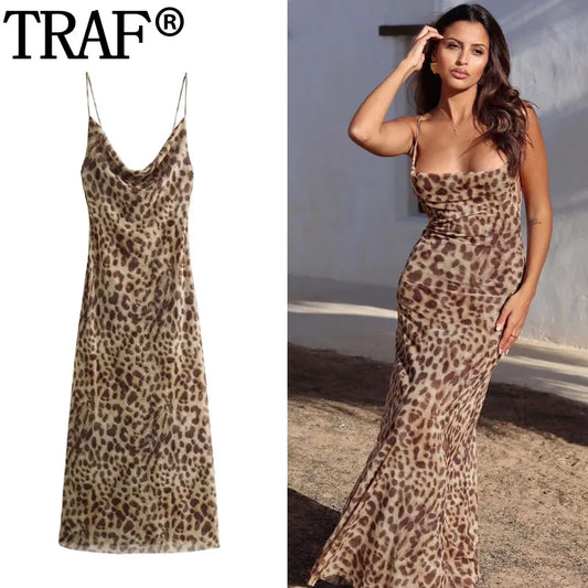 Leopard Print Sleeveless Slip Dress