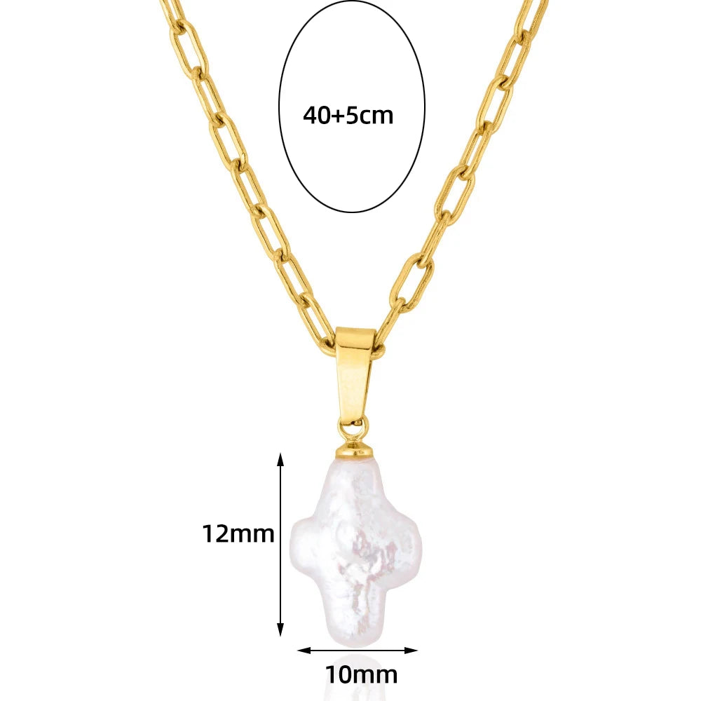 Baroque Natural Pearl Cross Necklace