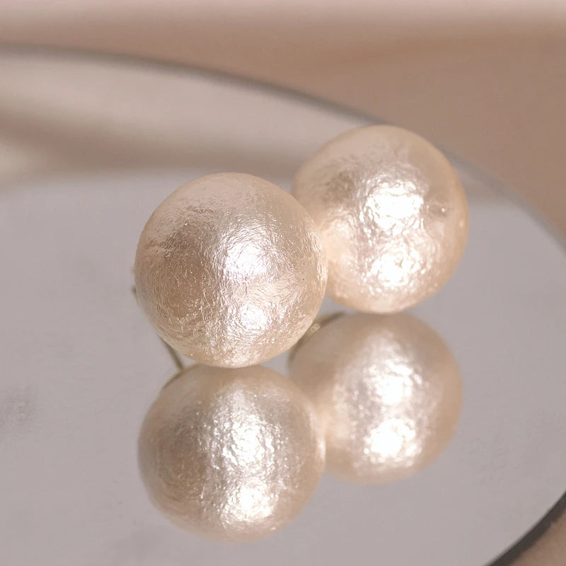 Big Simulated Pearl with Texture Stud Earring