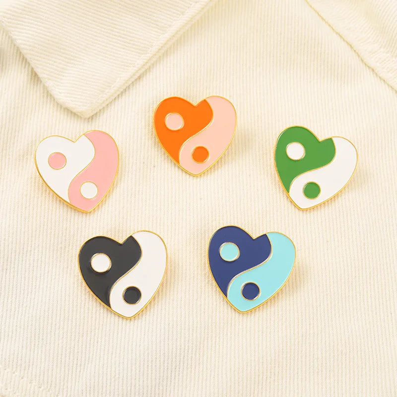 Yin Yang Love Heart Brooch