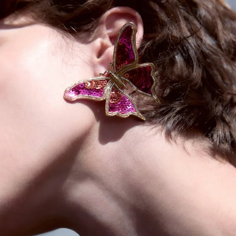 Pink Sequin Butterfly Earrings