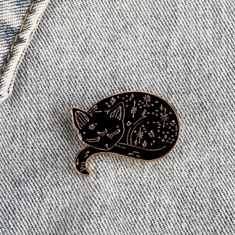 Starry Sky Black Cat Enamel Pin Brooch