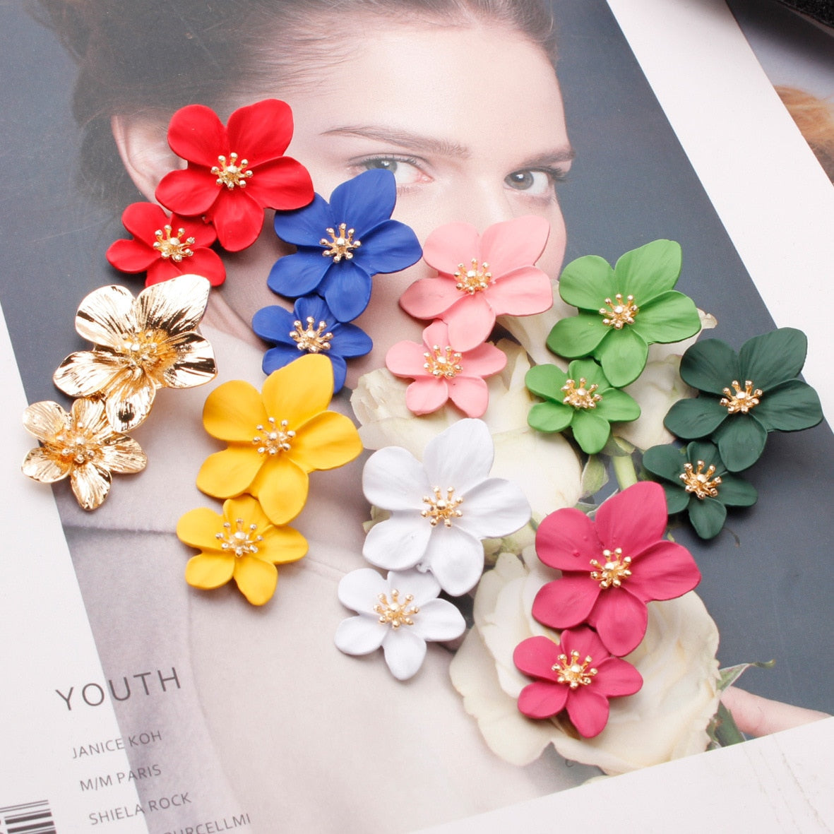 Double Layer Flower Drop Petal Earrings (9 colors)