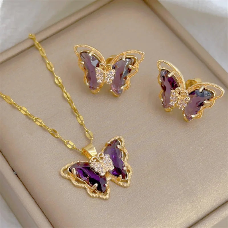 Butterfly Necklace Earrings Set (6 colors)