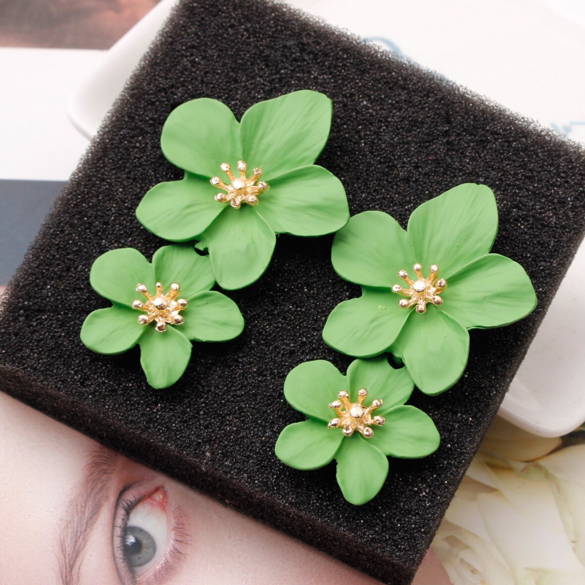 Double Layer Flower Drop Petal Earrings (9 colors)