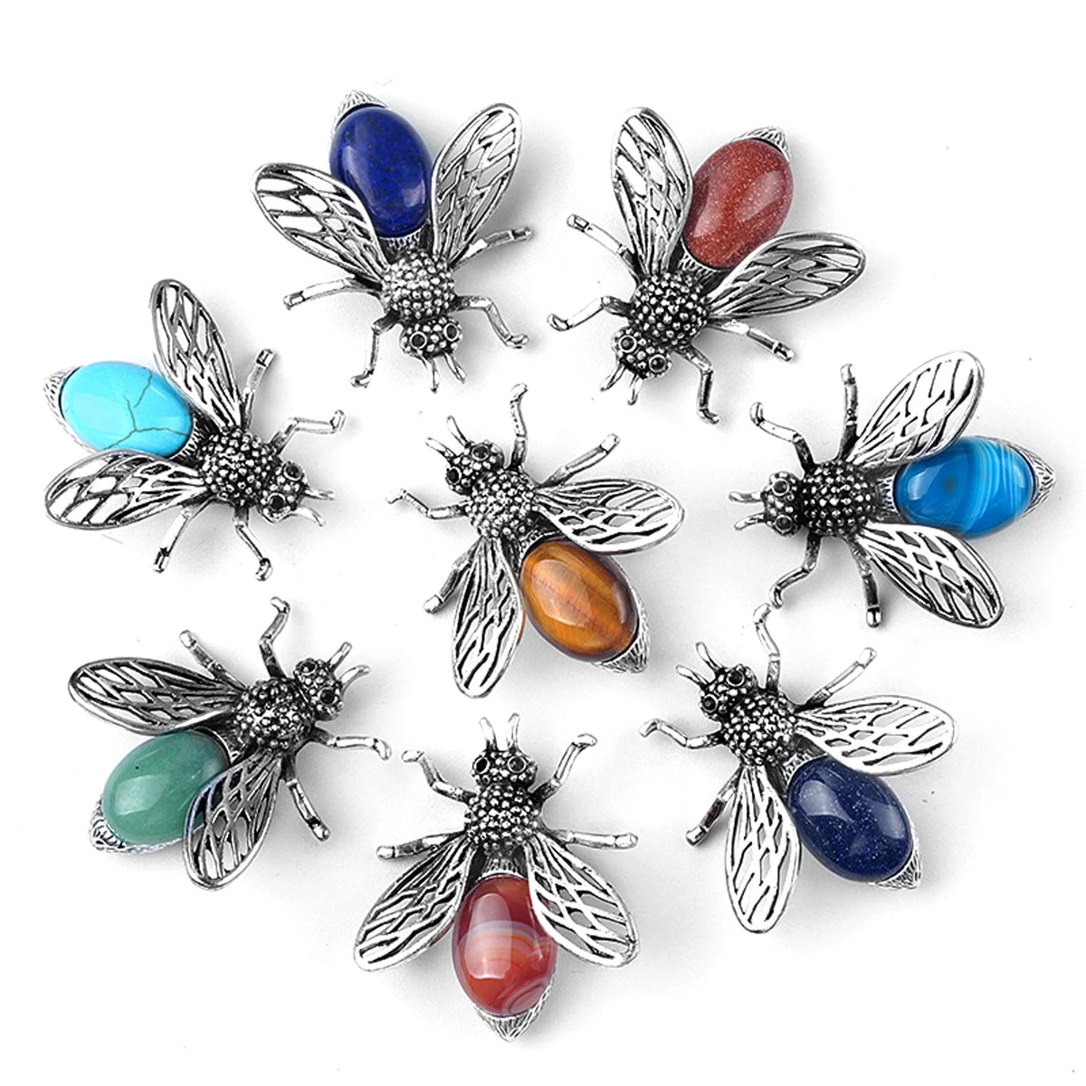 Natural Stone Crystal Insect Brooch