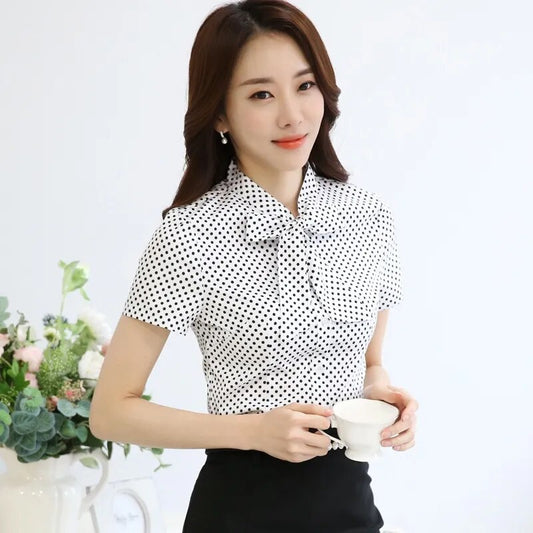 Office Polka Dots Blouse (White/Gray)