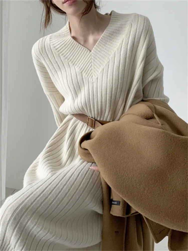 Knitted Sweater Dress (brown/beige)