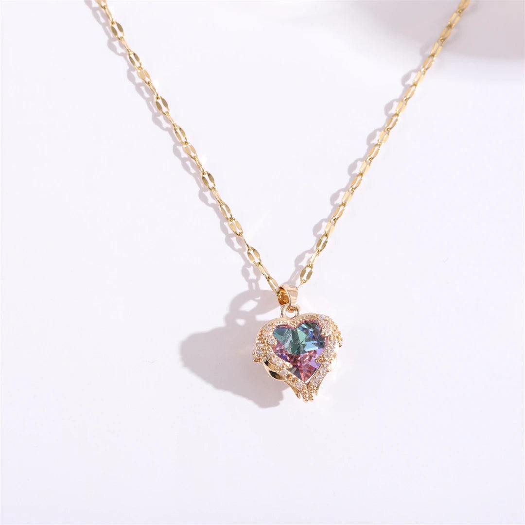 Colorful Crystal Ocean Heart Necklaces