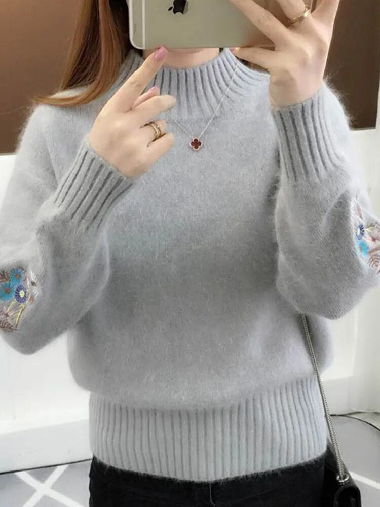 Fuzzy Knitted Embroidered Sweater (5 colors)