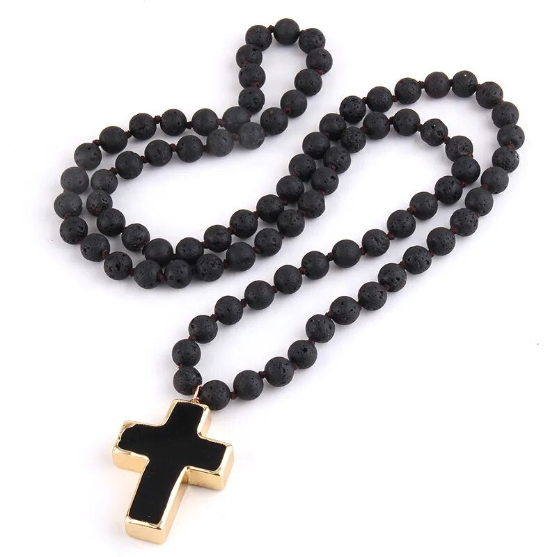 Natural Stones Cross Necklaces (5 colors)