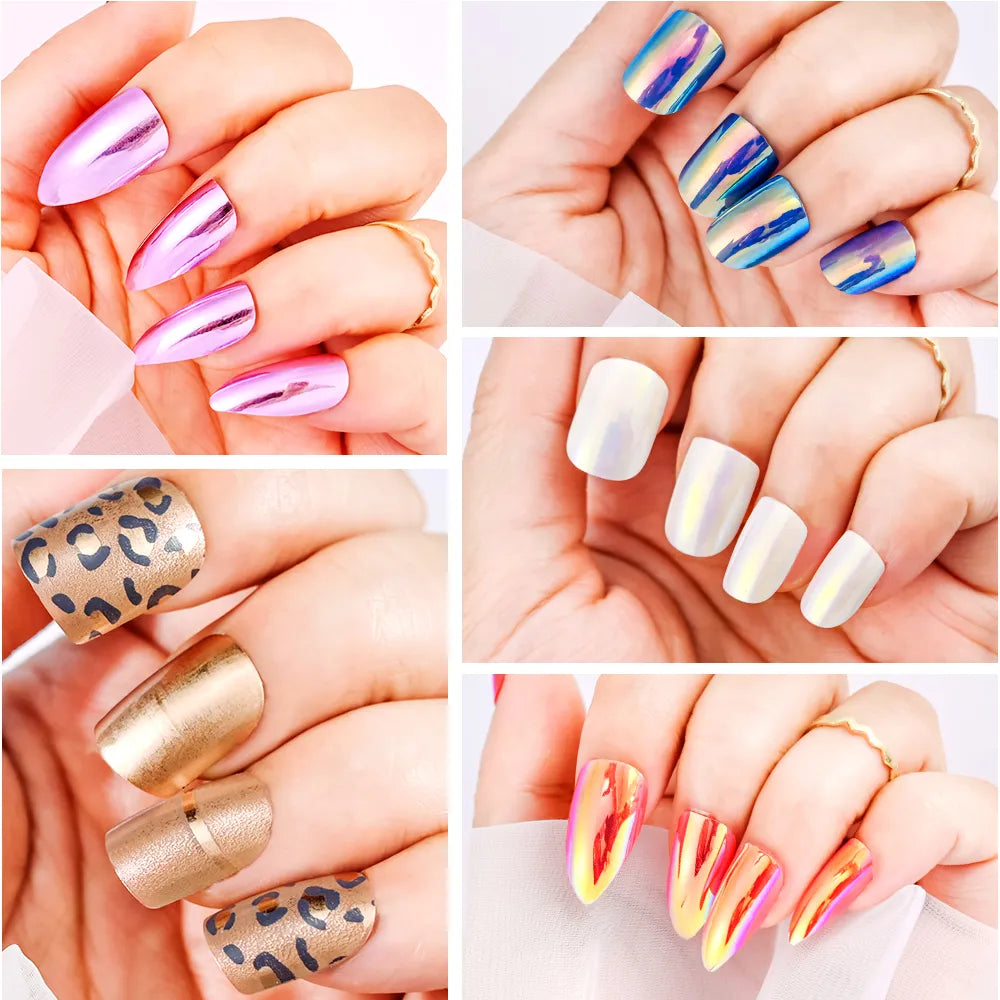 120Pcs Holographic/Metallic Press On Nails (9 styles)