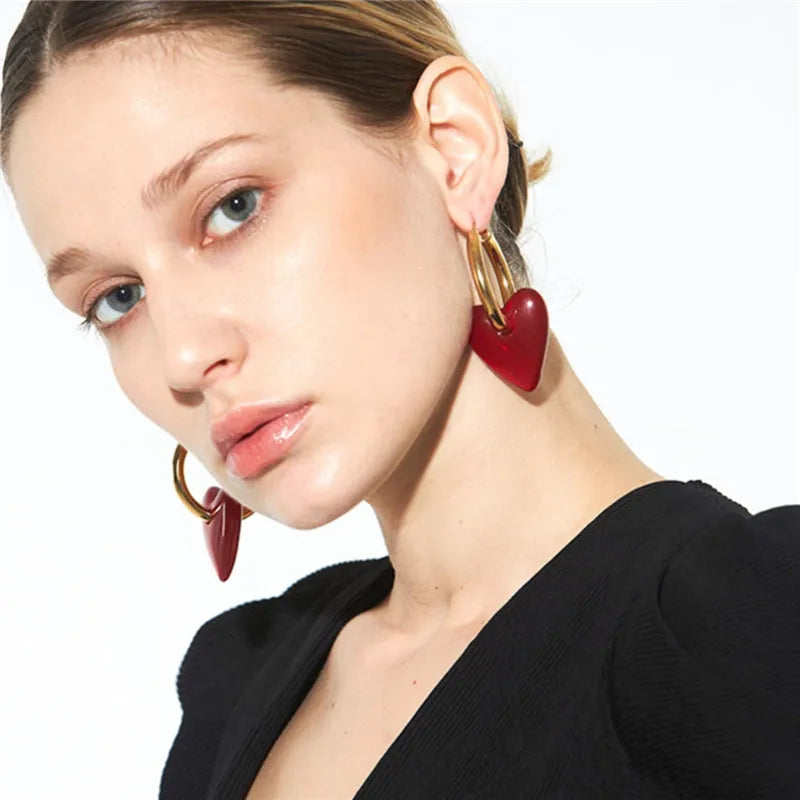 Vintage Red Heart Drop Earrings