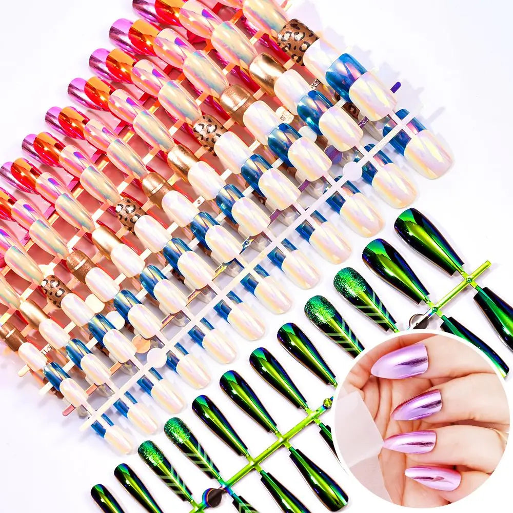 120Pcs Holographic/Metallic Press On Nails (9 styles)