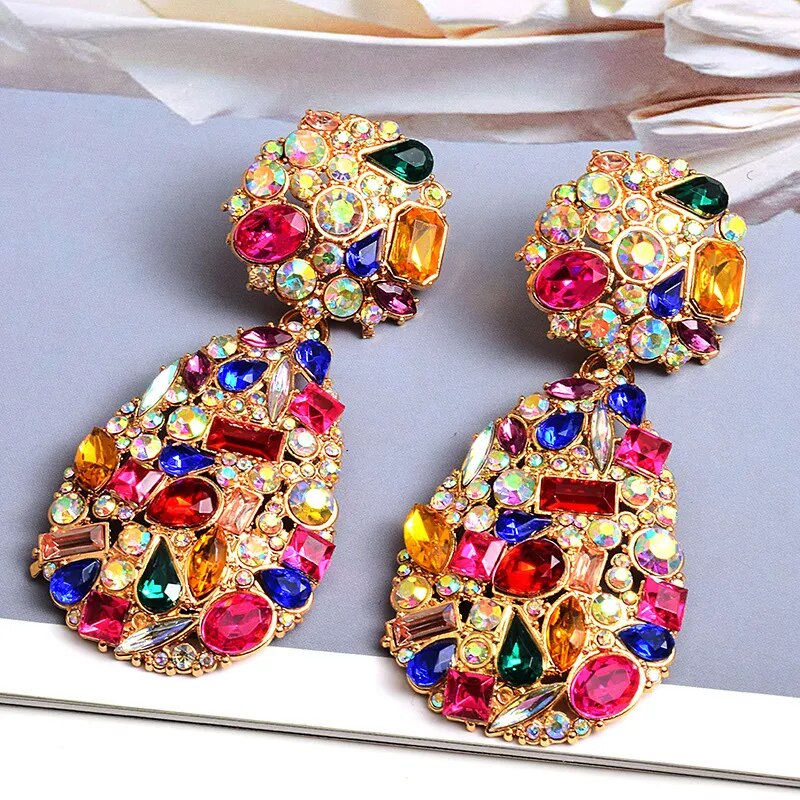 Colorful Crystals Drop Earrings (9 colors)