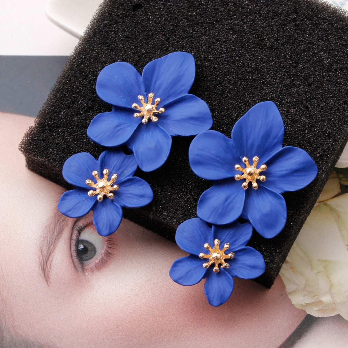 Double Layer Flower Drop Petal Earrings (9 colors)